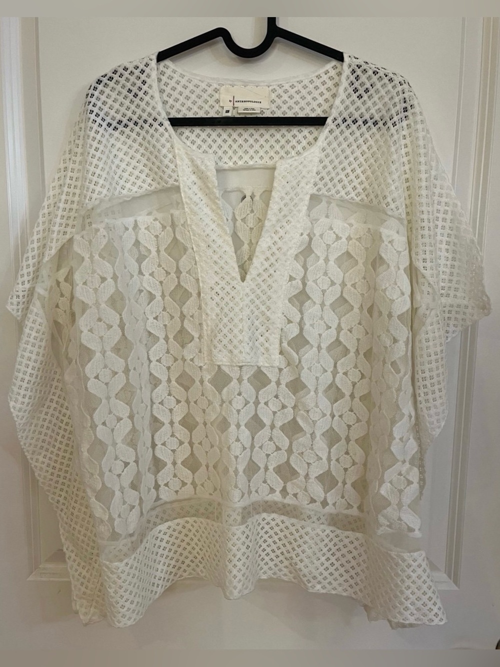 Anthropologie White Lace Tunic Top - Lightweight Crochet Overlay